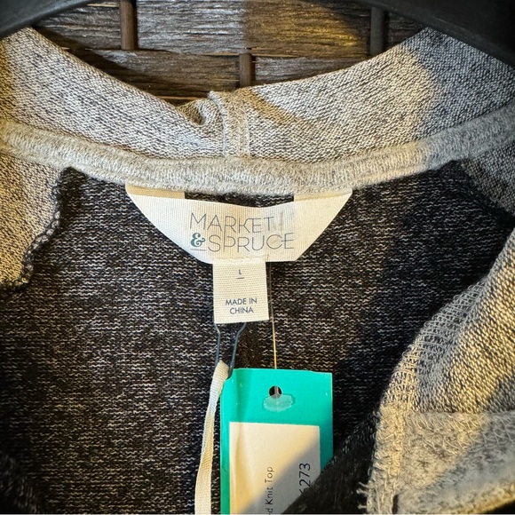 Market & Spruce Dayana Raglan Colorblock Hooded Knit Top Dark Grey Large - Picture 2 of 3